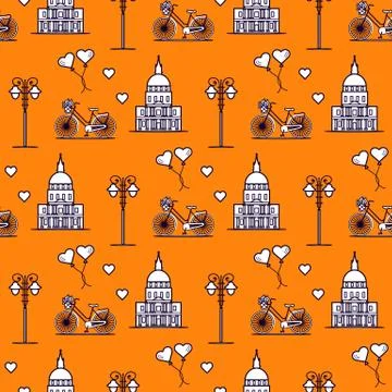 Paris. Seamless pattern. Symbols and landmarks. 스톡 일러스트