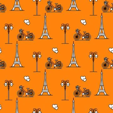 Paris. Seamless pattern. Symbols and landmarks. Illustrazione stock
