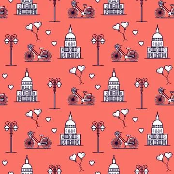Paris. Seamless pattern. Symbols and landmarks. 스톡 일러스트