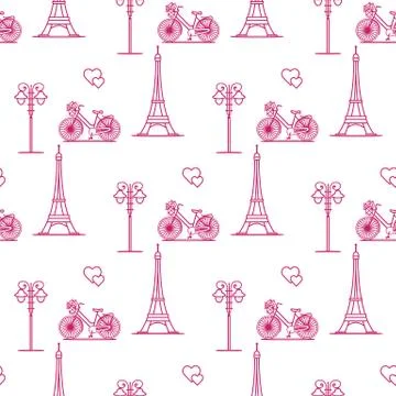 Paris. Seamless pattern. Symbols and landmarks. 스톡 일러스트