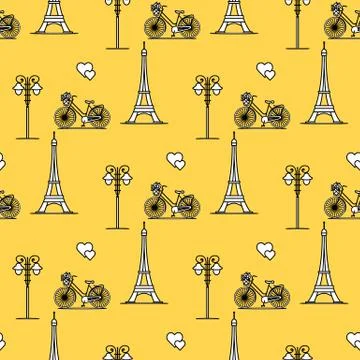 Paris. Seamless pattern. Symbols and landmarks. 스톡 일러스트
