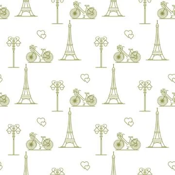 Paris. Seamless pattern. Symbols and landmarks. Illustrazione stock