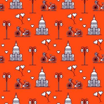 Paris. Seamless pattern. Symbols and landmarks. Illustrazione stock