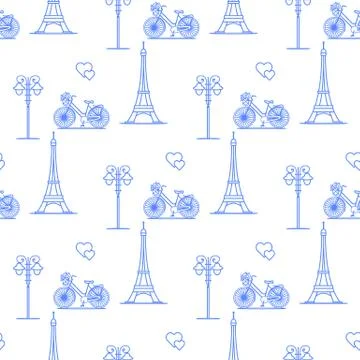 Paris. Seamless pattern. Symbols and landmarks. 스톡 일러스트