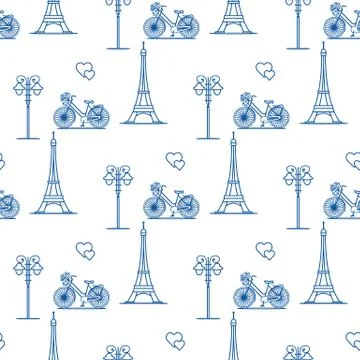 Paris. Seamless pattern. Symbols and landmarks. Illustrazione stock