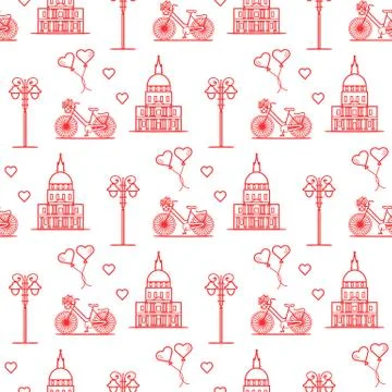 Paris. Seamless pattern. Symbols and landmarks. 스톡 일러스트
