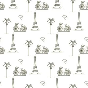 Paris. Seamless pattern. Symbols and landmarks. Illustrazione stock
