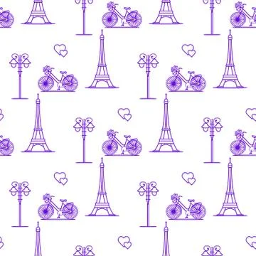 Paris. Seamless pattern. Symbols and landmarks. Illustrazione stock