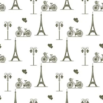 Paris. Seamless pattern. Symbols and landmarks. Illustrazione stock