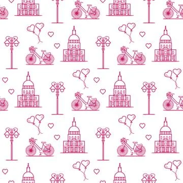 Paris. Seamless pattern. Symbols and landmarks. 스톡 일러스트