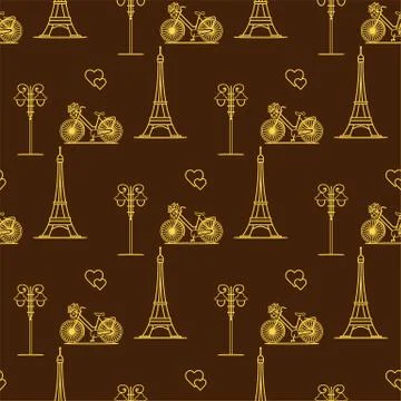 Paris. Seamless pattern. Symbols and landmarks. Illustrazione stock