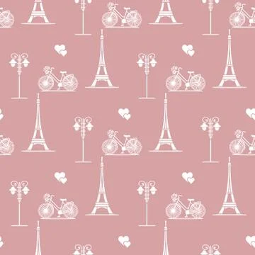 Paris. Seamless pattern. Symbols and landmarks. 스톡 일러스트