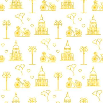 Paris. Seamless pattern. Symbols and landmarks. 스톡 일러스트