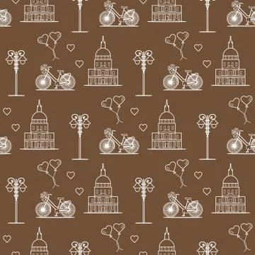 Paris. Seamless pattern. Symbols and landmarks. Illustrazione stock
