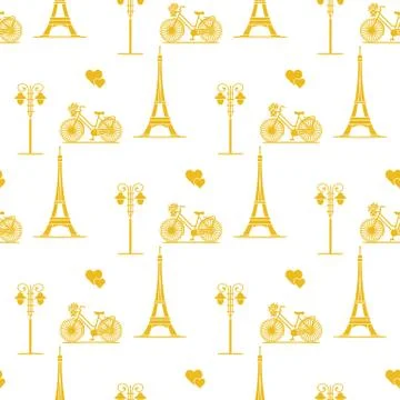 Paris. Seamless pattern. Symbols and landmarks. Illustrazione stock