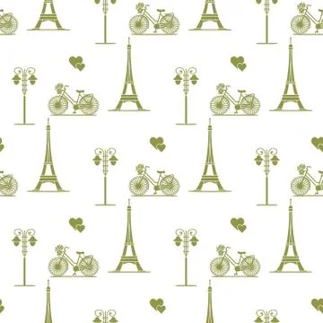 Paris. Seamless pattern. Symbols and landmarks. Illustrazione stock