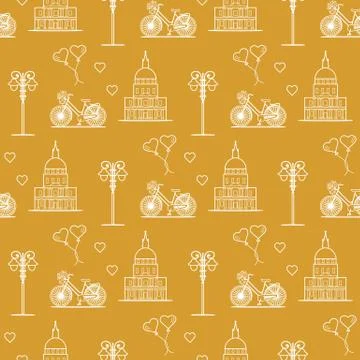 Paris. Seamless pattern. Symbols and landmarks. 스톡 일러스트