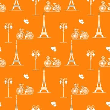 Paris. Seamless pattern. Symbols and landmarks. Illustrazione stock