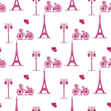 Paris. Seamless pattern. Symbols and landmarks. 스톡 일러스트