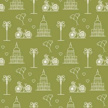Paris. Seamless pattern. Symbols and landmarks. Illustrazione stock