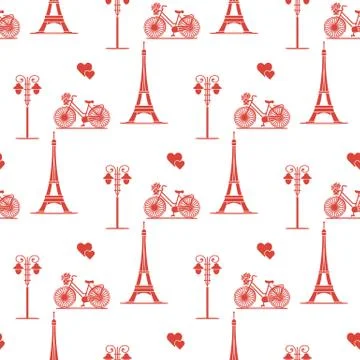 Paris. Seamless pattern. Symbols and landmarks. Illustrazione stock