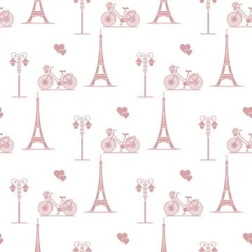 Paris. Seamless pattern. Symbols and landmarks. 스톡 일러스트