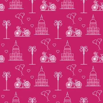 Paris. Seamless pattern. Symbols and landmarks. Illustrazione stock