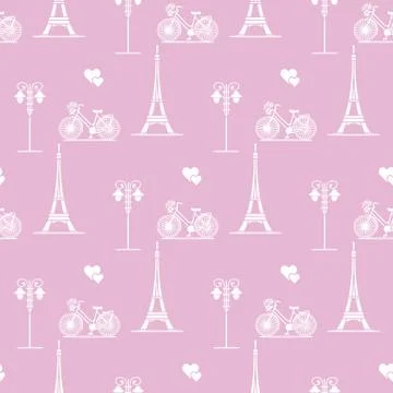 Paris. Seamless pattern. Symbols and landmarks. 스톡 일러스트