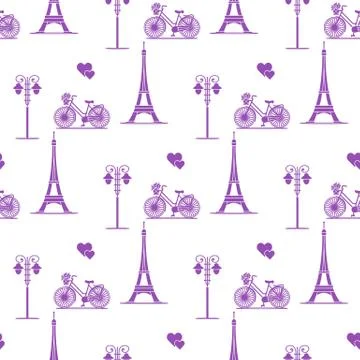 Paris. Seamless pattern. Symbols and landmarks. Illustrazione stock