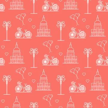 Paris. Seamless pattern. Symbols and landmarks. Illustrazione stock
