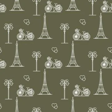 Paris. Seamless pattern. Symbols and landmarks. Illustrazione stock
