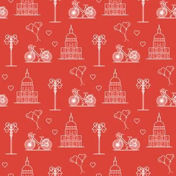 Paris. Seamless pattern. Symbols and landmarks. Illustrazione stock
