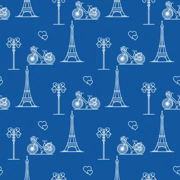 Paris. Seamless pattern. Symbols and landmarks. 스톡 일러스트