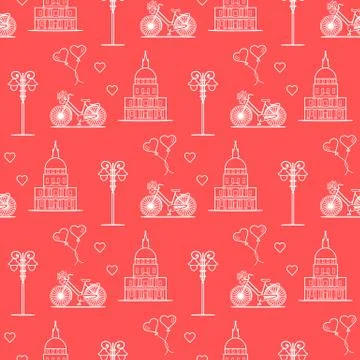 Paris. Seamless pattern. Symbols and landmarks. Illustrazione stock