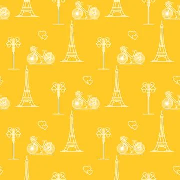 Paris. Seamless pattern. Symbols and landmarks. 스톡 일러스트