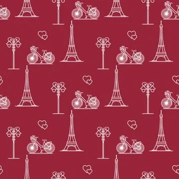 Paris. Seamless pattern. Symbols and landmarks. Illustrazione stock