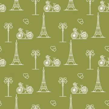 Paris. Seamless pattern. Symbols and landmarks. 스톡 일러스트