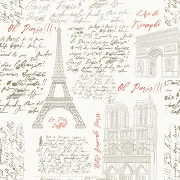 Paris, seamless pattern in vintage style 스톡 일러스트