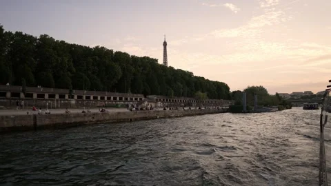 Paris Seine River Eiffel Tower Silhouette Dusk Twilight Editorial France Stock Footage 333877773