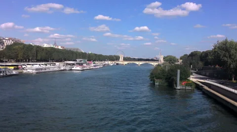 Paris Seine River View From The Bridge Stock Footage 68096380