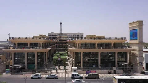 Paris shopping centre in Netivot with a miniature version of the Eiffel Tower. Stock Footage 155495658