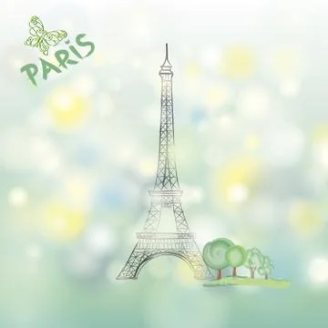 Paris sign Famous Eiffel tower Travel France spring background Stock Illustration