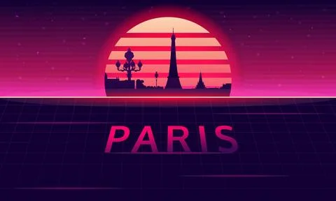Paris silhouette with sunset background Stockillustratie