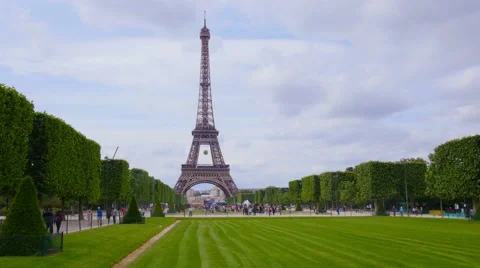 PARIS, skyline and Eiffel tower, Champs de Mars,  steadicam Stock Footage 51384763