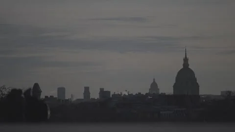 Paris Skyline with Distant Dome at Dusk Stock Footage 340546538