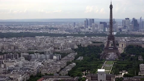 Paris skyline with the Eiffel Tower and La Defense from the Montparnasse Tour Stock Footage 207847427