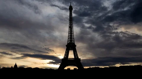Paris Skyline with Eiffel Tower in Darkness, Time Lapse by Sunrise, France Stock Footage 113867184