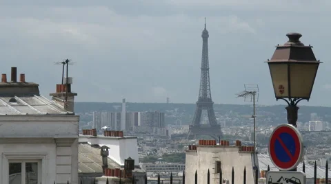 Paris Skyline with Eiffel Tower dominant Stock Footage 43150731