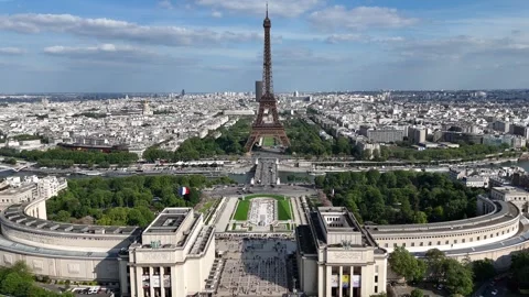 Paris Skyline. Eiffel Tower Landscape. Downtown Cityscape. Trocadero Square Stock Footage 334075384