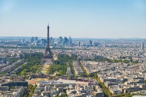 Paris skyline with Eiffel Tower, Les Invalides and business district of Defen Stock Photos